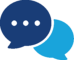 Two overlapping chat bubbles (dark blue with an ellipsis) symbolizing a chat or messaging feature