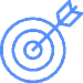 Icon-deliver Blue target with an arrow hitting the bullseye, symbolizing precision and goal achievement.